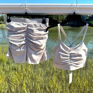 Gold Hinge Ruched Beige Two-Piece Set